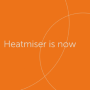 Orange back ground with cirecle graphics showing Heatmiser is now in white text...